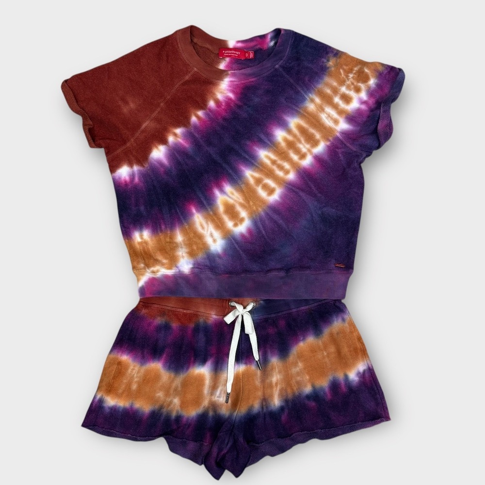 n:philanthropy‎ Tie Dye Sweatshirt Shorts Set Womens Size Small Loungewear Cozy